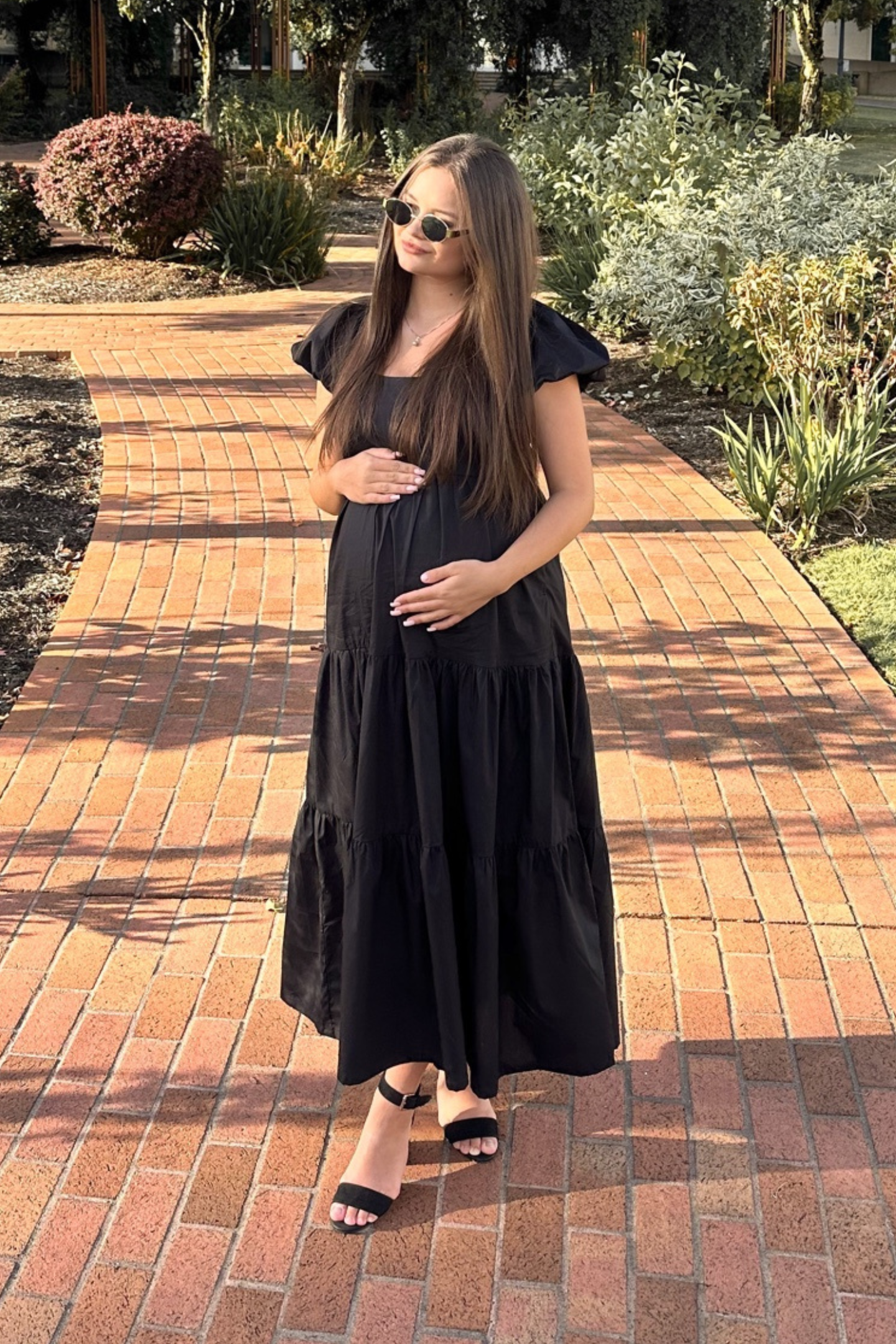 Puff Sleeve Tiered Maxi Dress in Black