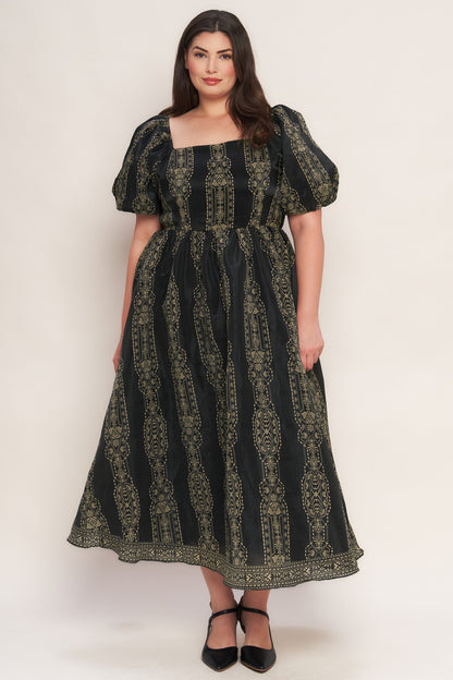 VINTAGE SQUARE WOVEN MIDI DRESS