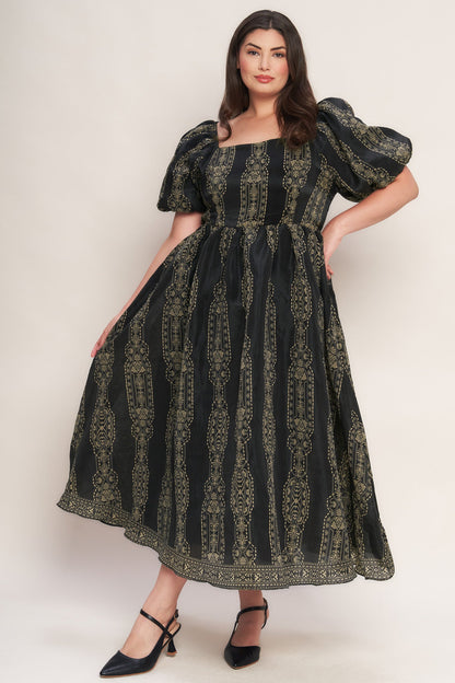 VINTAGE SQUARE WOVEN MIDI DRESS