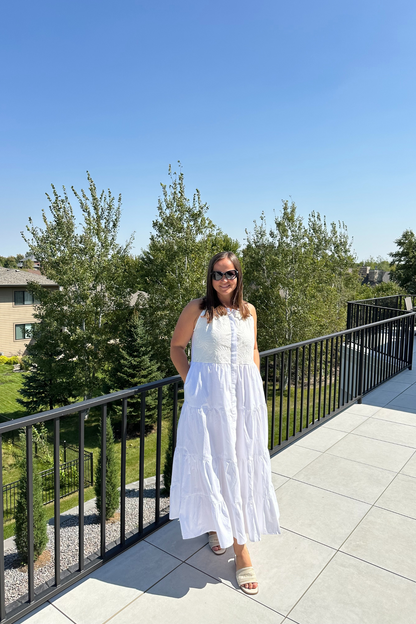 Sleeveless embroidered tiered maxi dress