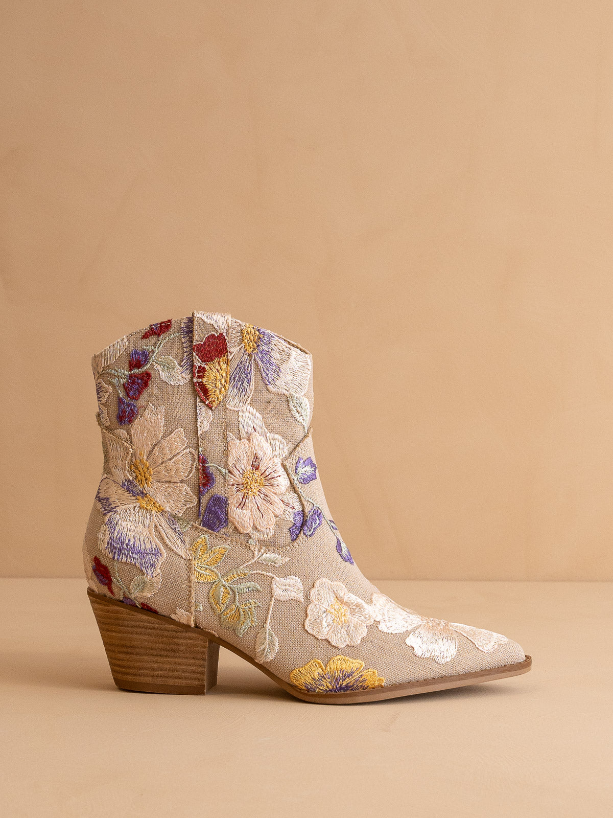 The Wanda | Taupe Floral Appliqué Western Boot